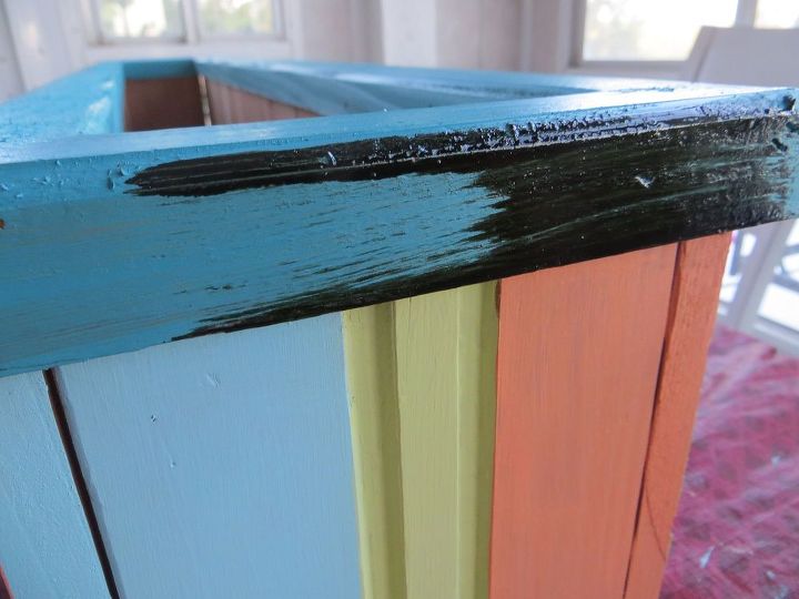 updated wood planter, diy, gardening, painting, woodworking projects, Add a little dark stain to give it an aged look planter