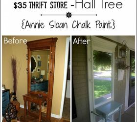 35 thrift store find to front porch decor annie sloan chalk paint, chalk paint, curb appeal, outdoor furniture, outdoor living, painted furniture, Before and After shot of my 35 Thrift Store Find turned Front Porch Decor