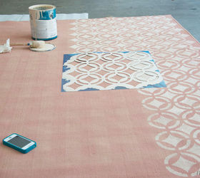 7 diy projects under 20, crafts, repurposing upcycling, Stenciled rug Your one toned solid pattern rug may have worked in its younger days but a few years and stains later you re probably ready for a change