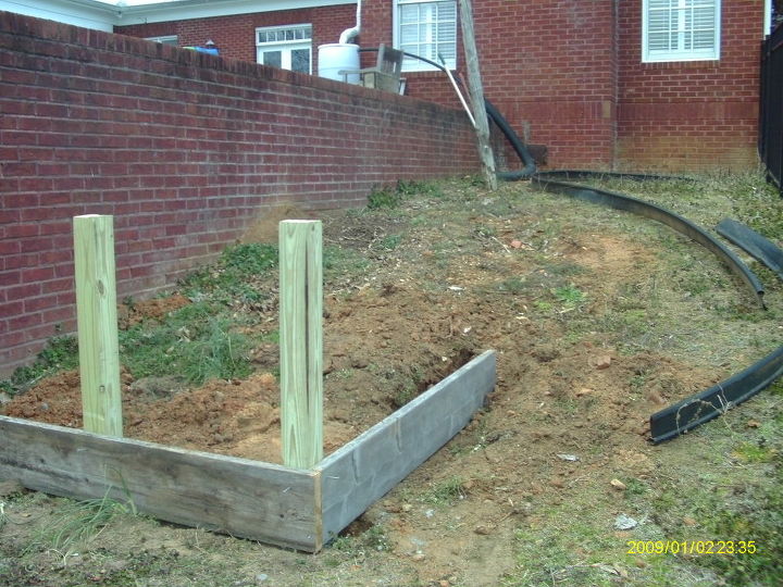 i put in a raised bed the post are pressure treated 4 x 4 s and the boards are, gardening, raised garden beds