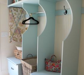 organized cottage style laundry room and mudroom renovation, closet, home decor, laundry rooms, storage ideas, Laundry Room and Mudroom Storage Built in Cabinets Painted Watery Blue