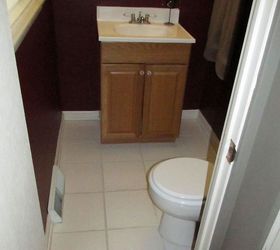 guest bathroom paper bag floors, bathroom ideas, flooring, repurposing upcycling, tile flooring, Before Bathroom Floors