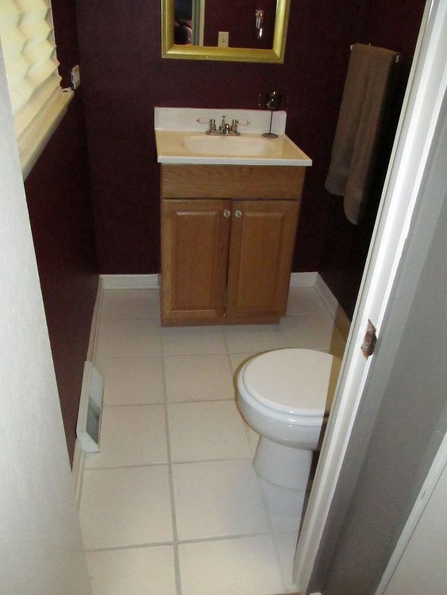 guest bathroom paper bag floors, bathroom ideas, flooring, repurposing upcycling, tile flooring, Before Bathroom Floors