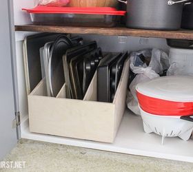 diy pullout baking sheet cabinet, kitchen cabinets, kitchen design, organizing, woodworking projects