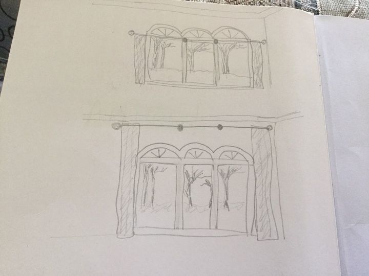 q hang curtains ceiling or under crescent, home decor, home decor dilemma, window treatments, windows