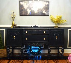 tattered hutch gets new life dark blue and gold a love story, painted furniture