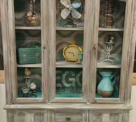 vintage hutch given weathered wood look, painted furniture