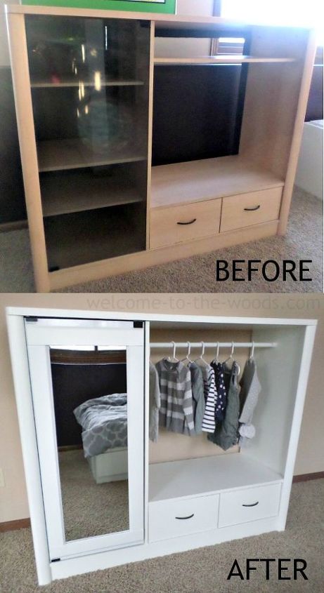 entertainment center turned kids closet armoire furniture makeover, how to, painted furniture, repurposing upcycling