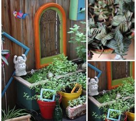 top ten ways to decorate a small apartment garden, gardening, urban living, Interesting thrift store items in my garden