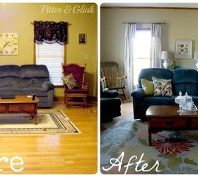 living room makeover without paint or new furniture, home decor, living room ideas, The before and after