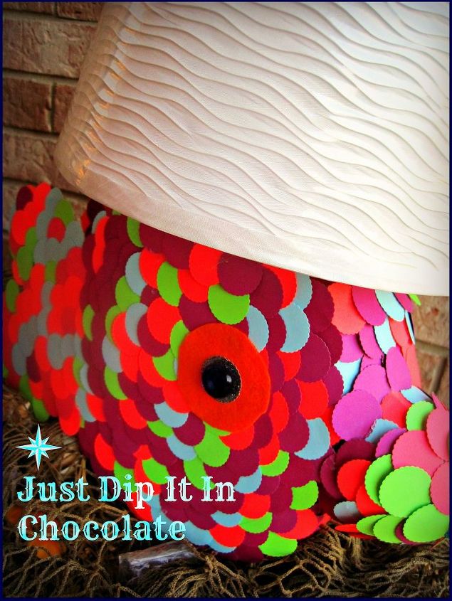 diy tide pods rainbow fish lamp, crafts, lighting, I got lucky and found a lampshade on sale for about 6 dollars Open a hole on the lid to attach the lamp kit set and another on the bottom of the container so the cable can exit and be free to connect