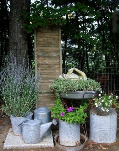 di ellen s party garden, outdoor living, repurposing upcycling, Collection of Galvanized containers