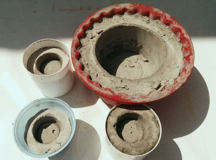 diy concrete and cement planters and candle holders, cement setting in moulds