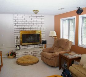 would you paint your brick fireplace a bold orange we did, fireplaces mantels, home decor, living room ideas, painting, This is what we saw on our first walk through A brown and beige man cave