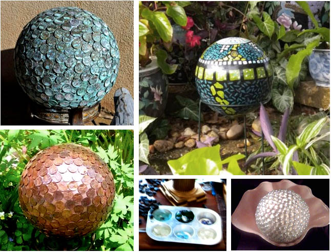 design wizards garden spheres orbs and gazing balls, crafts, gardening, repurposing upcycling, Penny balls take about 10 in pennies and should be painted a copper color so you don t have to do two layers