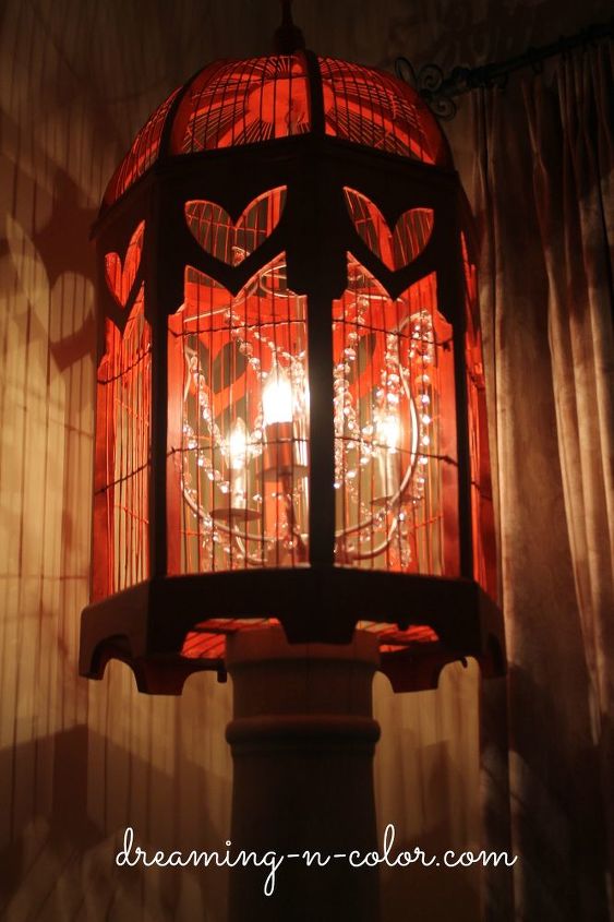 how to turn a birdcage into a chandelier, lighting, repurposing upcycling, New chandelier illuminated at night The perfect creative lighting for any space A little work turned this into a great piece