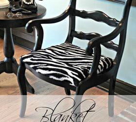 reupholstered chair with blanket, painted furniture, reupholster, The chair was painted glossy black first