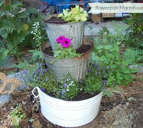 buckets of flowers, flowers, gardening, Stack and fill Now with old galvanized buckets being so popular finding them is the hard part