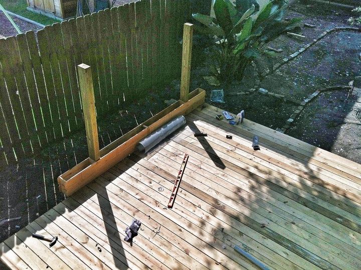backyard deck in new orleans, Planters made out of 5 6x6 inch 6 foot red cedar fence boards Each side is 2 fence boards end to end This bottom planter has two fence boards on top of each other making it 12 inches deep