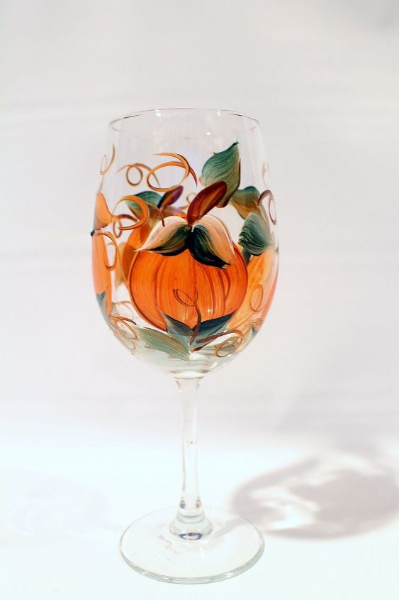 painted wine glass by brushes with a view, painting, Pumpkin Patch by Brushes with A View