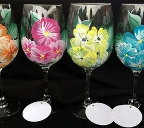 painted wine glass by brushes with a view, painting, Summer Flowers by Brushes with A View