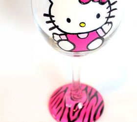 painted wine glass by brushes with a view, painting, Hello Kitty by Brushes with A View