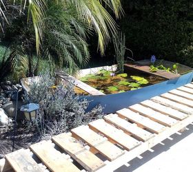 my shipwreck water lily pond, I created boat seats simply by laying boards across the front and back of the boat