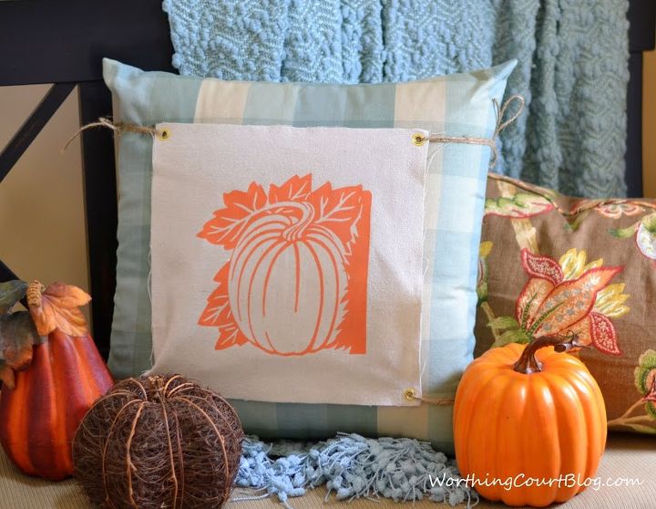 no sew changeable pillow covers, christmas decorations, crafts, halloween decorations, seasonal holiday decor, This orange pumpkin transfer looks great mixed with blue