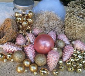 re purposing a tomato cage into a christmas tree, christmas decorations, repurposing upcycling, seasonal holiday decor, I chose a palette of pink gold These are my decorations Chose things you can tie on easily