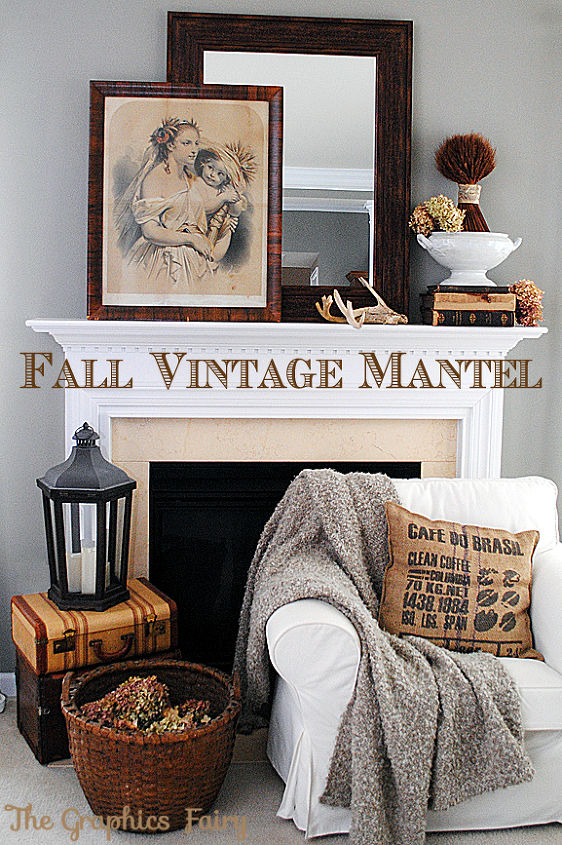 fall vintage mantel, seasonal holiday d cor, Our Fall Vintage Mantel