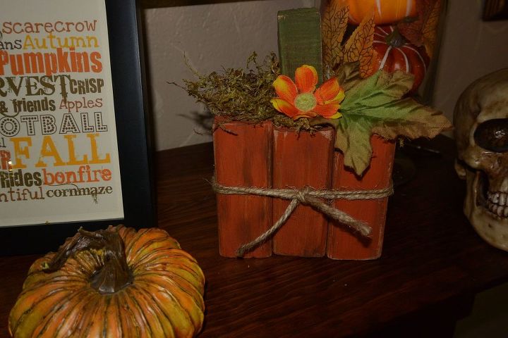 a cute easy fall craft with 1x3 s or 2x4 s, crafts, easter decorations, seasonal holiday decor, woodworking projects, Mine complete and put up in the house The smaller one