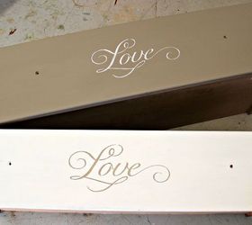 a new use for antique drawers, home decor, repurposing upcycling, After drawers were painted I added a fun love stencil to the front