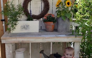 Fall Potting Bench With My Little Pumpkin