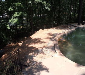 demolition of the timber wall and pool deck is complete and wall construction is, decks, outdoor living, pool designs, The pool is a mess but undamaged from the demo