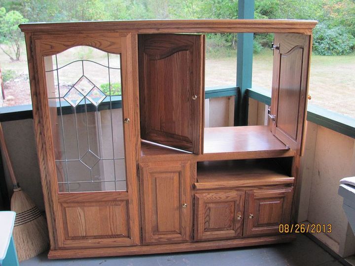 up cycling an obsolete entertainment center, Gorgeous solid oak and oak plywood entertainment center These centers are becoming obsolete but they re too beautiful to waste
