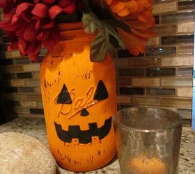 pumpkin mason jar, crafts, halloween decorations, mason jars, repurposing upcycling, seasonal holiday decor
