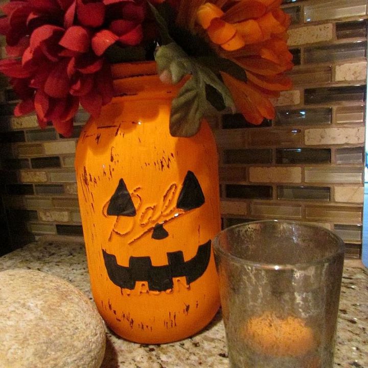 pumpkin mason jar, crafts, halloween decorations, mason jars, repurposing upcycling, seasonal holiday decor