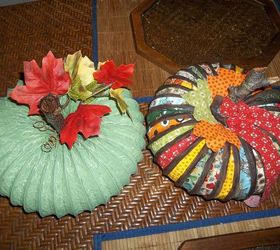 pumpkin made from dryer vent hose and fabric tutorial, crafts, repurposing upcycling, seasonal holiday decor, with her pumpkin sister