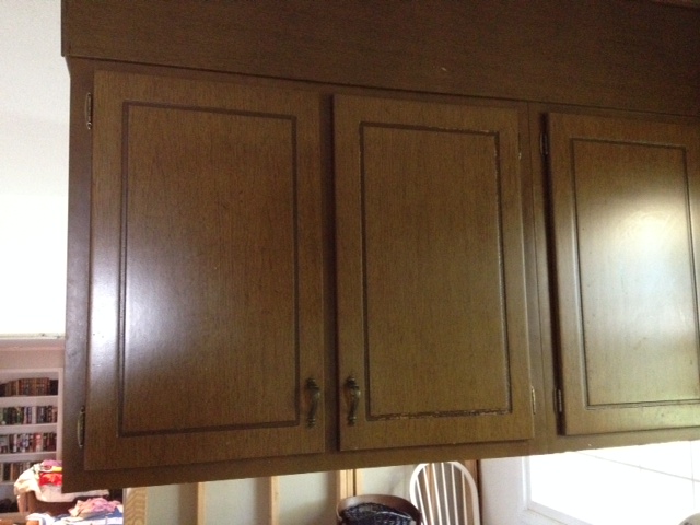 old 70s wood cabinets need makeover, they are darker looking in real life