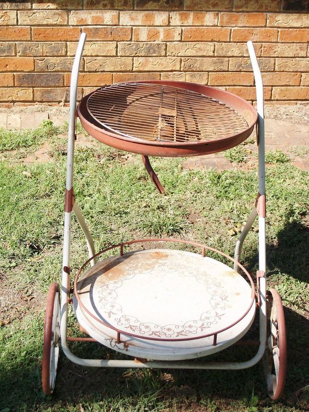 1950 s metal rolling bbq set or birdbath and hostess tray, outdoor living, repurposing upcycling, My husband thought 2 was TOO MUCH for this but I convinced him
