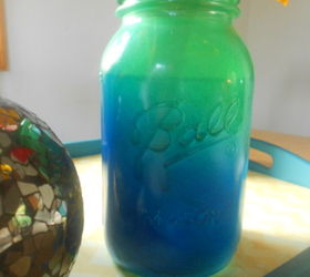 ombre mason jars, crafts, mason jars, painting, repurposing upcycling, More details on the blog