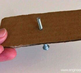 diy decorative shell dresser knobs, crafts, painted furniture, Use a piece of cardboard to hold the bolt