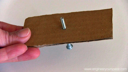 diy decorative shell dresser knobs, crafts, painted furniture, Use a piece of cardboard to hold the bolt