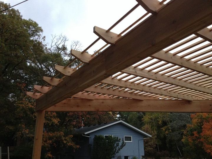 pergola with louvered lattice for summer shade and fall sunshine, outdoor living, patio, woodworking projects