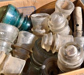 diy reuse glass insulators for succulent planting, flowers, gardening, repurposing upcycling, succulents, Here is a box of insulators I bought at an Antique Store Really dirty