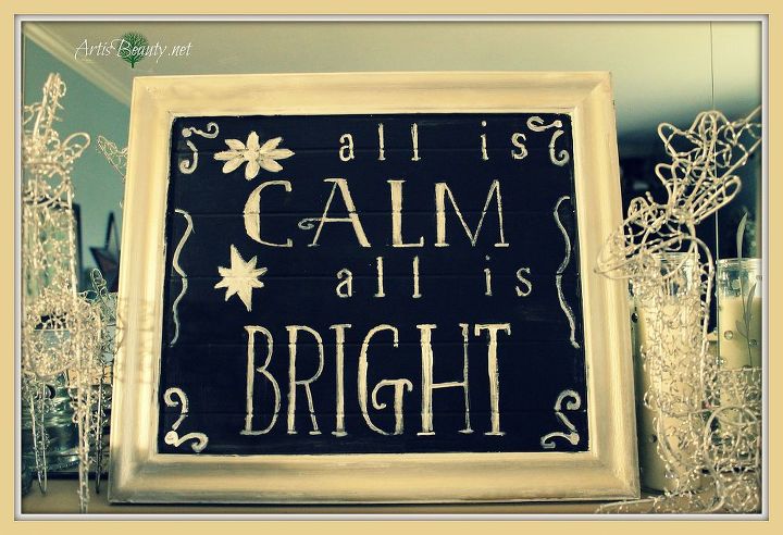 pottery barn inspired christmas art made from free door inspiredby, chalkboard paint, crafts, repurposing upcycling, finished all is calm I just used basic craft paint to stencil the saying