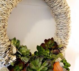 finger knitted succulents wreath, crafts, wreaths, You can finger knit all you need for this wreath in a couple of hours