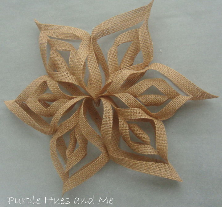 burlap 3d snowflakes, crafts, decoupage, seasonal holiday decor, Wouldn t this look lovely on a tree with a rustic theme hanging as an ornament