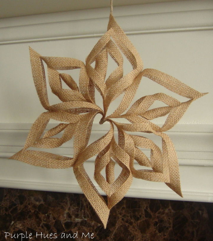 burlap 3d snowflakes, crafts, decoupage, seasonal holiday decor, Using burlap mod podge scissors and hot glue