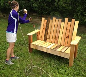 repurposed pallet into a do it yourself bench, diy, outdoor furniture, painted furniture, pallet, repurposing upcycling, 5 Power wash stain Repurposed Pallet into a Do It Yourself Bench